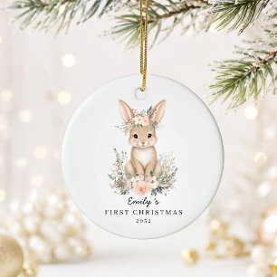Ornamento De Cerâmica Coelho do Primeiro Natal Personalizado do Bebê