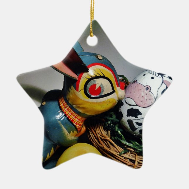 Ornamento De Cerâmica Coelho dos Brinquedos e ovo de vaca (Frente)