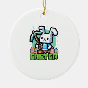 Ornamento De Cerâmica Coelho Feliz de Páscoa Pixel Game Jogos Gamer Meni