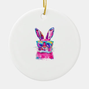 Ornamento De Cerâmica Coelho Rosto com Óculos Tie Dye Feliz Dia das Mães