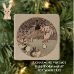 Ornamento De Cerâmica Coelho Vintage Art Cute Cottagecore<br><div class="desc">Este encantador ornamento cerâmico inspirado em Cottagecore apresenta uma reprodução da "Alimentação dos Bunnies", uma bela arte de coelhos de vintagem pela artista americana Helen Hyde. Uma menina alimenta um grupo de coelhos de floresta fluffy reunidos aos seus pés, em tons suaves de rosa pastel, cinza e bege. Uma imagem...</div>