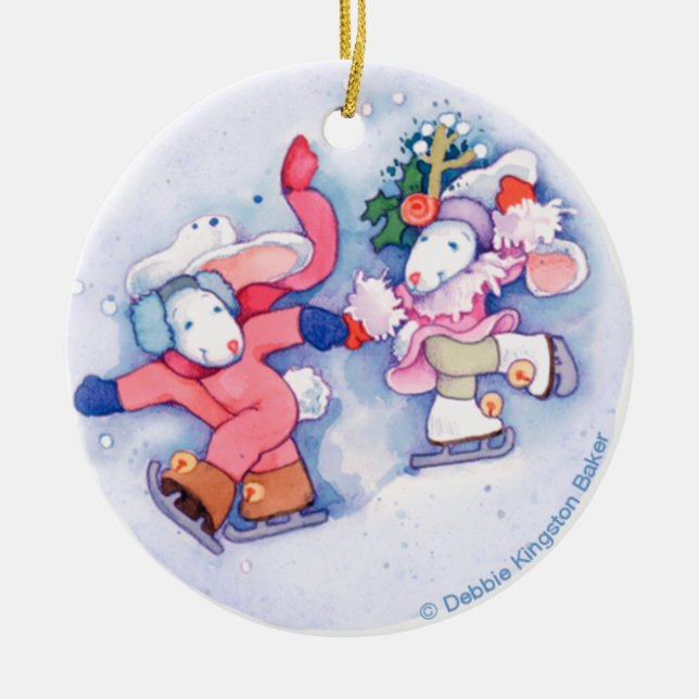 Ornamento De Cerâmica Coelhos da neve (Frente)