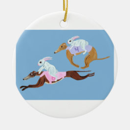 Ornamento De Cerâmica Coelhos montando Galgos