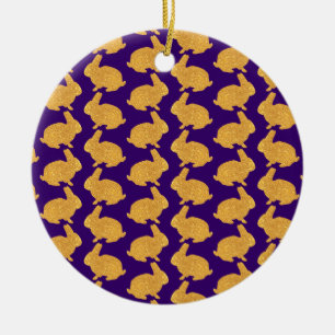 Ornamento De Cerâmica Coelhos ouros