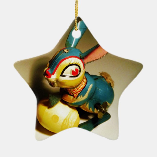 Ornamento De Cerâmica coelhos toalha e ovo amarelo páscoa (Frente)