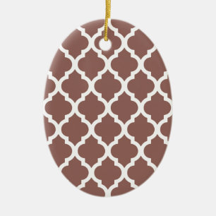 Ornamento De Cerâmica Cognac Leather Brown Azulejo Marroquino Trellis