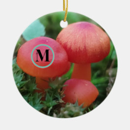 Ornamento De Cerâmica Cogumelos Brilhantes Vermelho Com Monograma