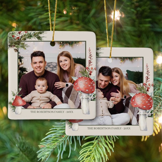 Ornamento De Cerâmica Cogumelos de Natal Rustic Woodland 2 Foto (Criador carregado)