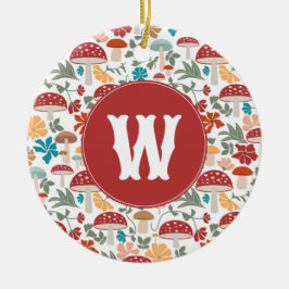 Ornamento De Cerâmica Cogumelos e Meio século Floral Moderno Monograma