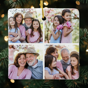 Ornamento De Cerâmica Colagem de 4 Fotos de Natal Personalizada