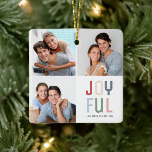 Ornamento De Cerâmica Colagem de 4 Fotos Natal Personalizado