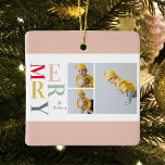 Ornamento De Cerâmica Colagem De Foto E Feliz Colorida | Férias felizes<br><div class="desc">Colagem De Foto E Feliz Colorida | Férias felizes</div>