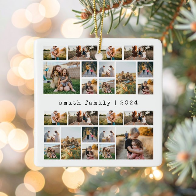 Ornamento De Cerâmica Colagem de Fotografias da Família Moderna de Máqui (Criador carregado)