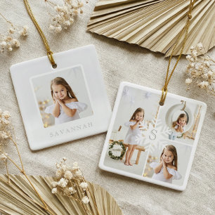 Ornamento De Cerâmica Colagem de Fotografias Moderna em Snowflake Monogr