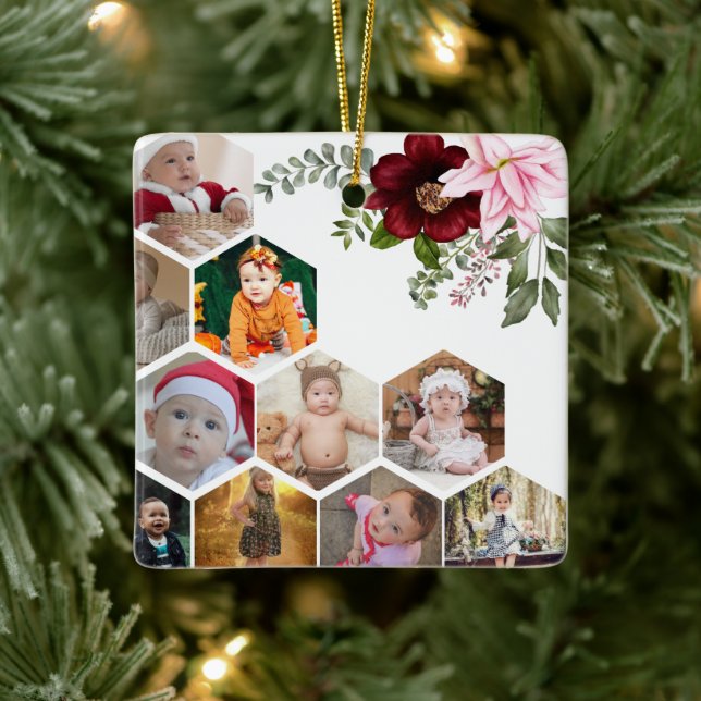 Ornamento De Cerâmica Colagem de Fotos 10 Floral design (Árvore)