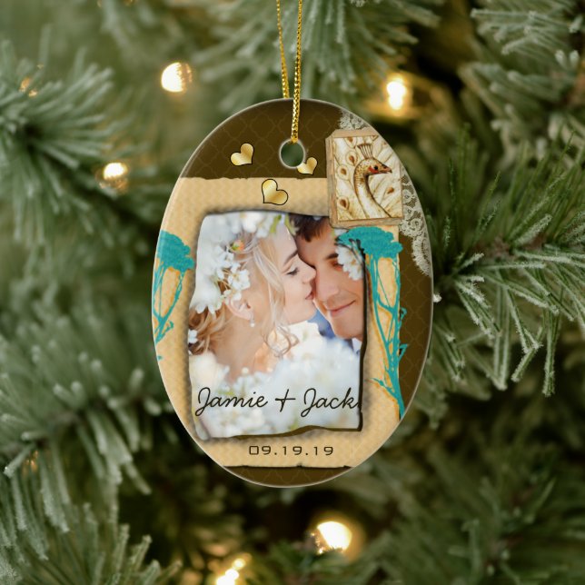 Ornamento De Cerâmica Colagem de Fotos Antigas Personalizadas (Árvore)