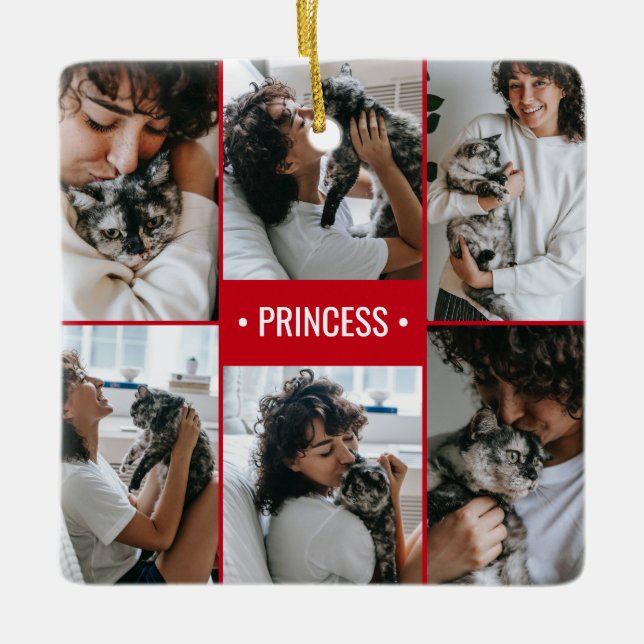 Ornamento De Cerâmica Colagem de Fotos Cat Monogramas (Frente)