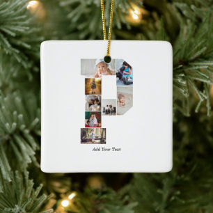 Ornamento De Cerâmica Colagem de Fotos com Letra P em Preto e Branco