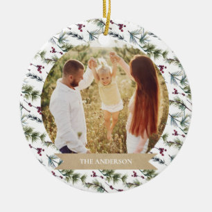 Ornamento De Cerâmica Colagem de Fotos de Natal da Família Elegante