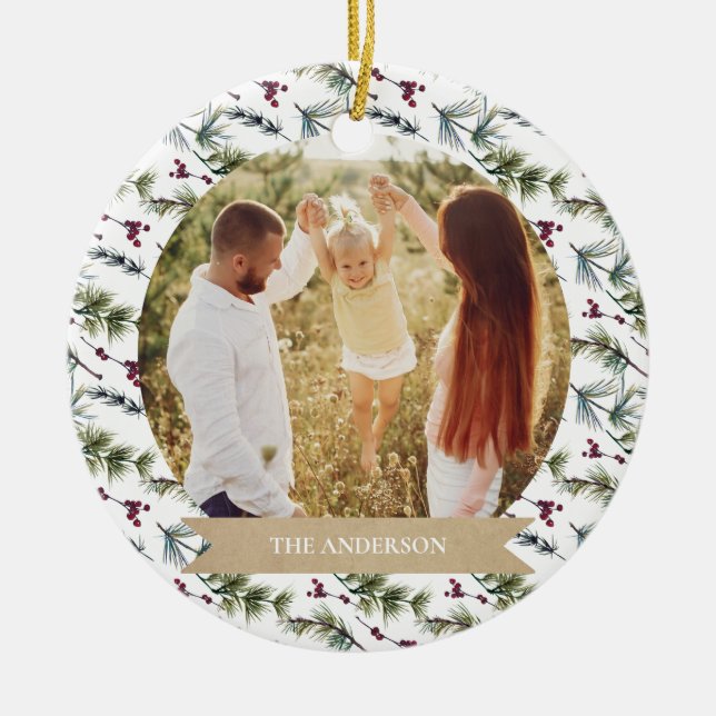 Ornamento De Cerâmica Colagem de Fotos de Natal da Família Elegante (Frente)