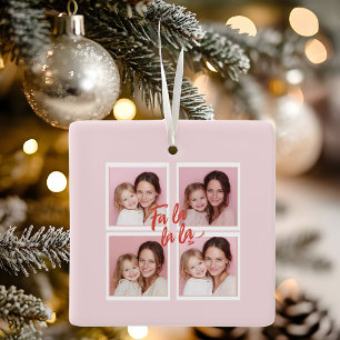 Ornamento De Cerâmica Colagem de Fotos de Natal Moderna Rosa Fa la la