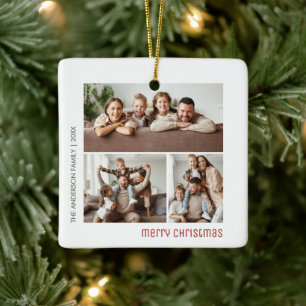 Ornamento De Cerâmica Colagem de Fotos de Natal para Família