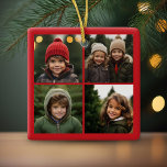 Ornamento De Cerâmica Colagem de Fotos do Instagram com Feliz Natal<br><div class="desc">Um design simples e moderno que destaca suas fotos. É um ornamento solteiro com 4 fotos. Se tiver algum problema com a sua imagem ou texto,  clique no botão personalizar e poderá mover as coisas e fazer alterações.</div>