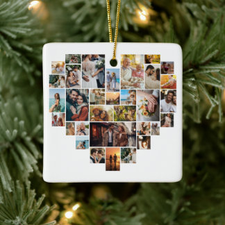 Ornamento De Cerâmica Colagem de Fotos em Forma de Coração para Família