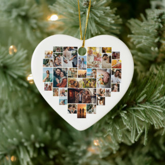 Ornamento De Cerâmica Colagem de Fotos em Forma de Coração para Família