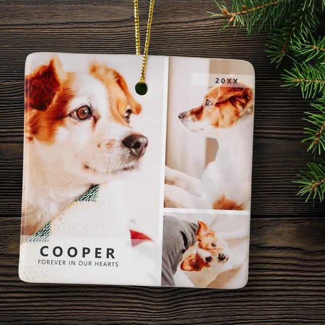 Ornamento De Cerâmica Colagem de Fotos Geométrica Simples Pet Memorial (Criador carregado)