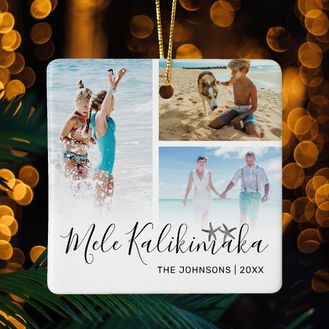 Ornamento De Cerâmica Colagem de Fotos Mele Kalikimaka (Criador carregado)