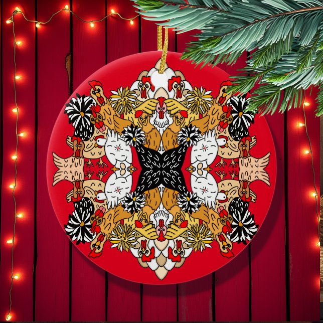 Ornamento De Cerâmica Colagem de Frangos Engraçados à Mão (Criador carregado)