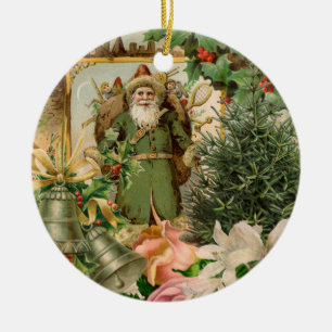 Ornamento De Cerâmica Colagem de Natal do Papai Noel Verde do Velho Mund