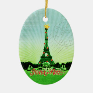Ornamento De Cerâmica Colagem de Natal em Torre Eiffel