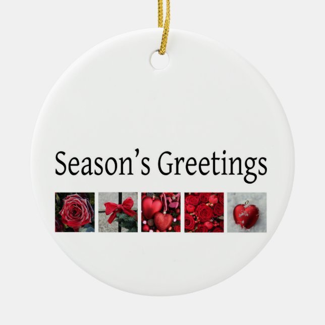 Ornamento De Cerâmica Colagem de Natal em Vermelho (Frente)