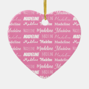 Ornamento De Cerâmica Colagem de Nome de Meninas Rosa Personalizado Nata