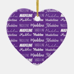 Ornamento De Cerâmica Colagem de Nome Personalizado Roxo Bonito de Natal