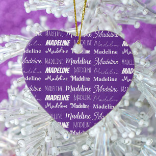 Ornamento De Cerâmica Colagem de Nome Personalizado Roxo Bonito de Natal