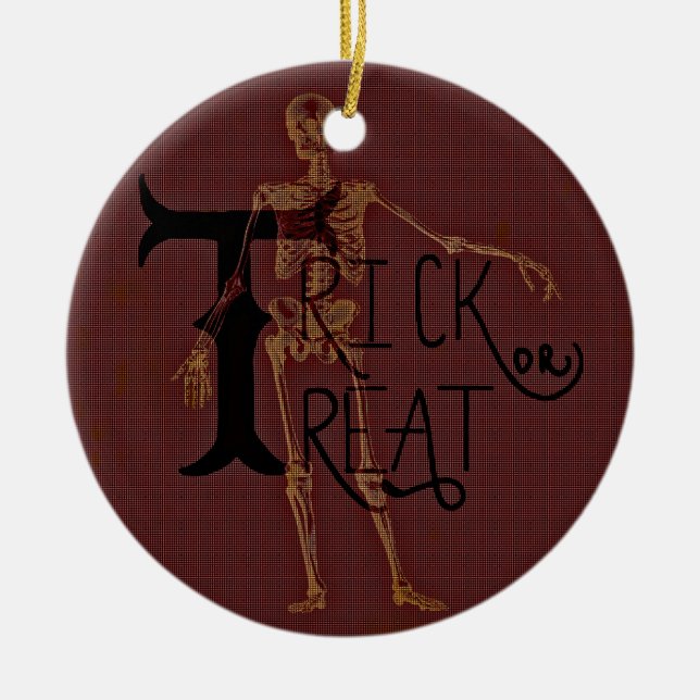 Ornamento De Cerâmica Colagem desagradável de esqueleto do Dia das (Frente)