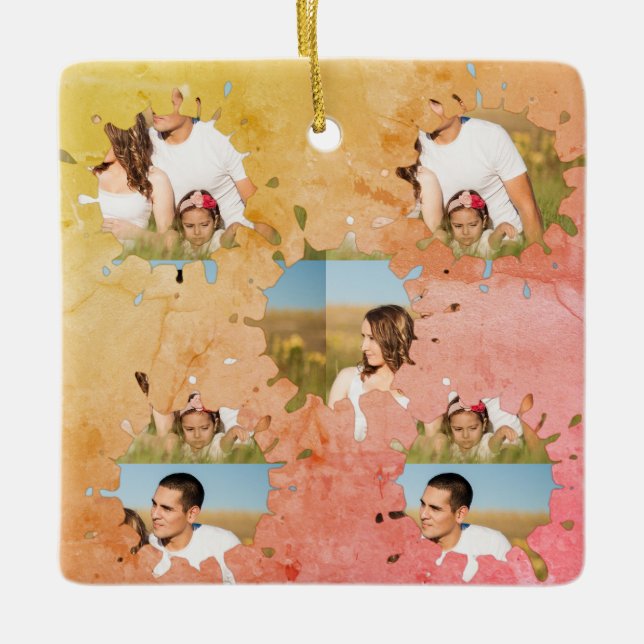 Ornamento De Cerâmica Colagem simples e elegante de fotos em círculo per (Frente)