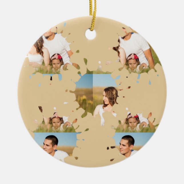 Ornamento De Cerâmica Colagem simples e elegante de fotos em círculo per (Frente)