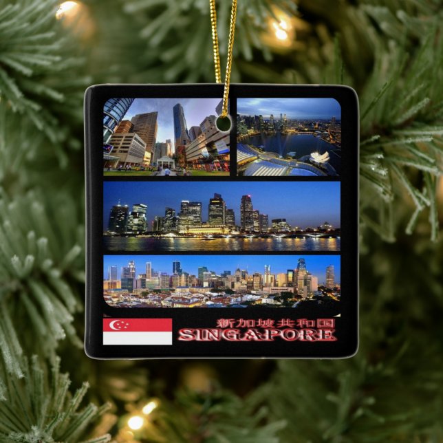 Ornamento De Cerâmica Colagem zSG003 SINGAPURA CIDADE DE LION, Ásia, (Árvore)