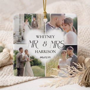 Ornamento De Cerâmica Colar de Fotos de Casamento Mr & Mrs Keepsake