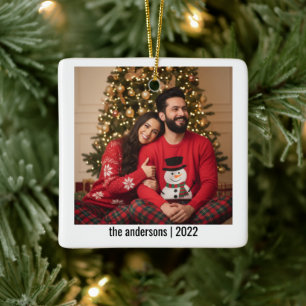 Ornamento De Cerâmica Colar de Natal Moderno Duas Fotos em Cerâmica