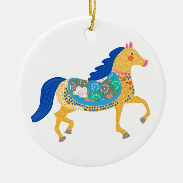 Ornamento De Cerâmica Coleção de cavalos azuis (Frente)