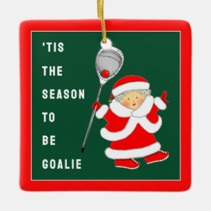 Ornamento De Cerâmica Colecionável de Natal de Goleiro de Lacrosse