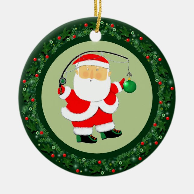 Ornamento De Cerâmica Coletor de Natal de Pesca (Frente)