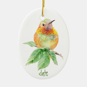 Ornamento De Cerâmica Colibri Rufous da aguarela feita sob encomenda