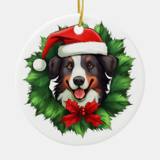Ornamento De Cerâmica Collie Christmas Wreath