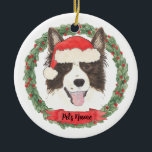 Ornamento De Cerâmica Collie de Borda Personalizada<br><div class="desc">Faça a lista legal este ano com um ornamento personalizado do seu doce collie de fronteira! Para os presentes mais doces,  emparelhe-o com um impressão de arte correspondente ou outro item da minha coleção!</div>